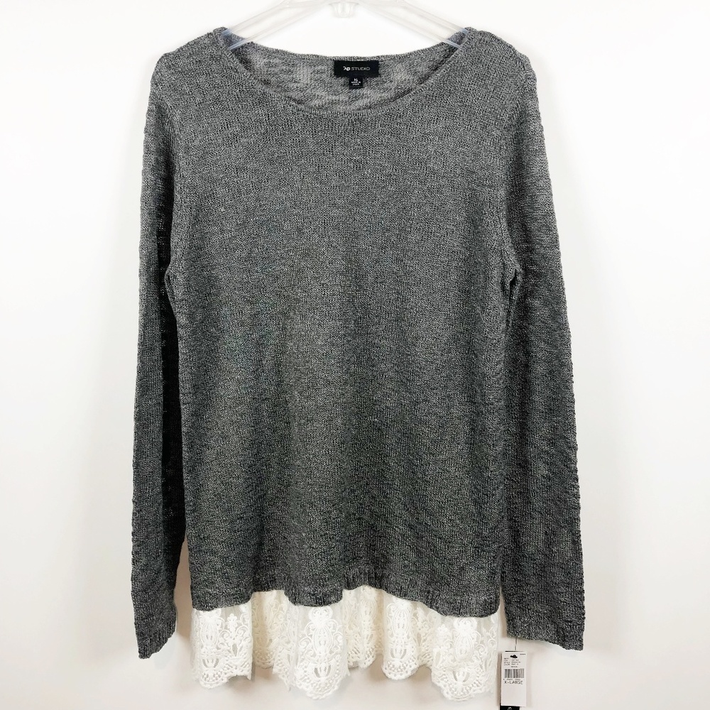 AB Studio Mock Layer Lace Hem Sweater